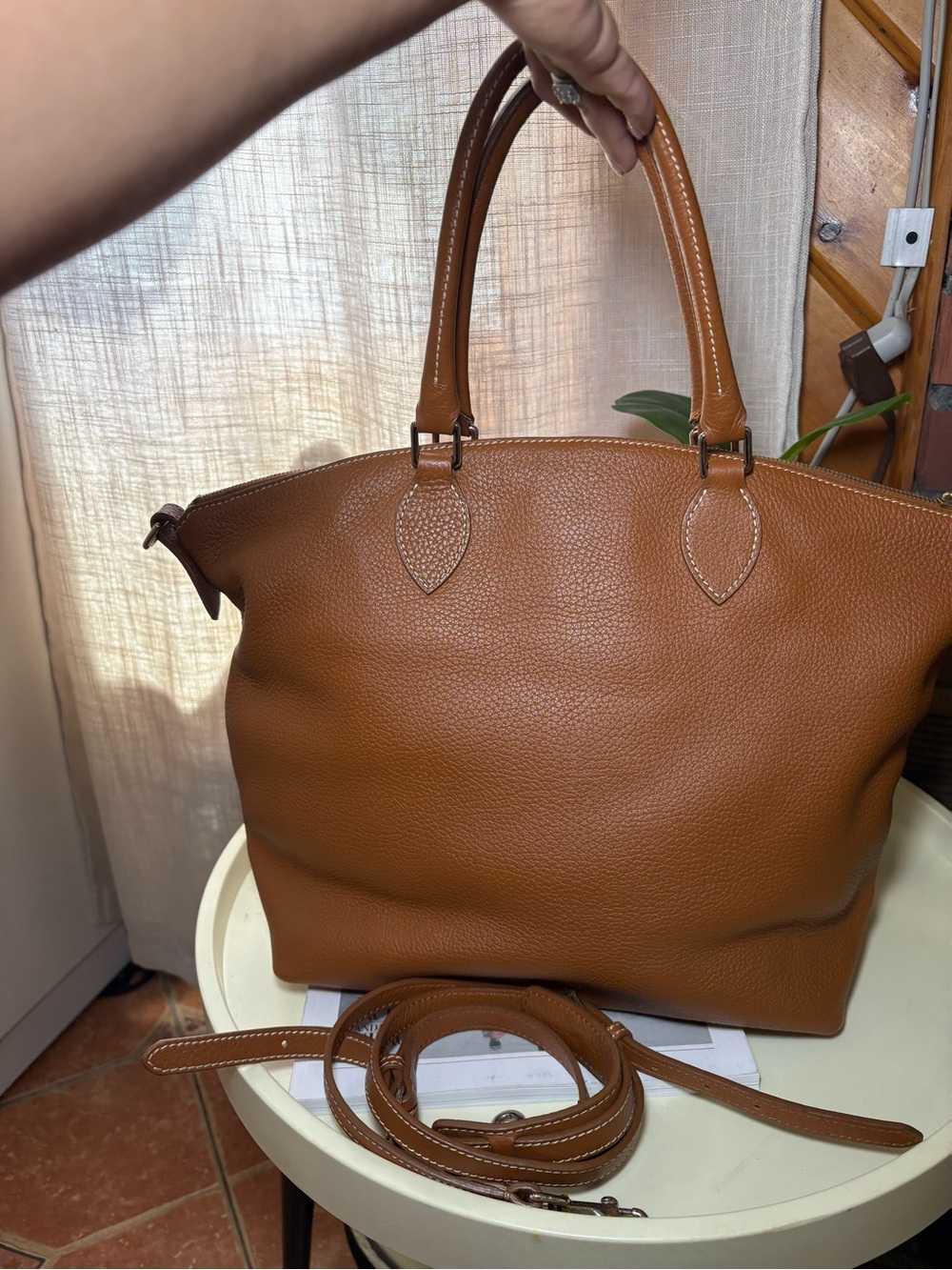 Dooney & Bourke brown leather tote bag with pebbled texture #tote #leather - Picture 2 of 7